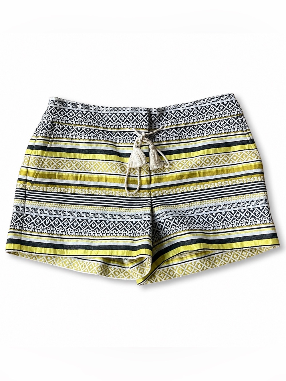 NWT Summer LOFT Riviera Shorts Size 6 Yellow Black Boho Print 4” Inseam